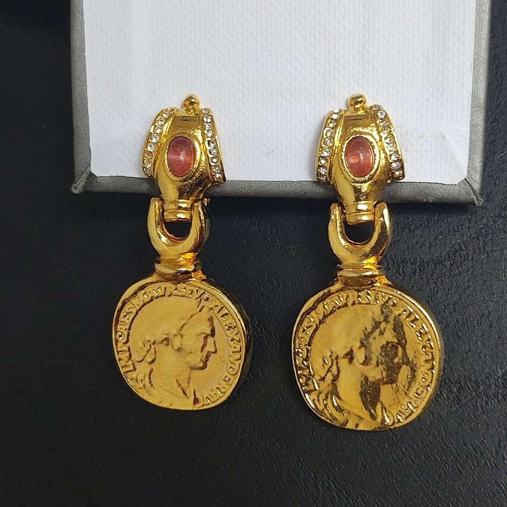 Rare M. SAAD Vintage Roman Coin Dangle Earrings - Picture 2 of 7